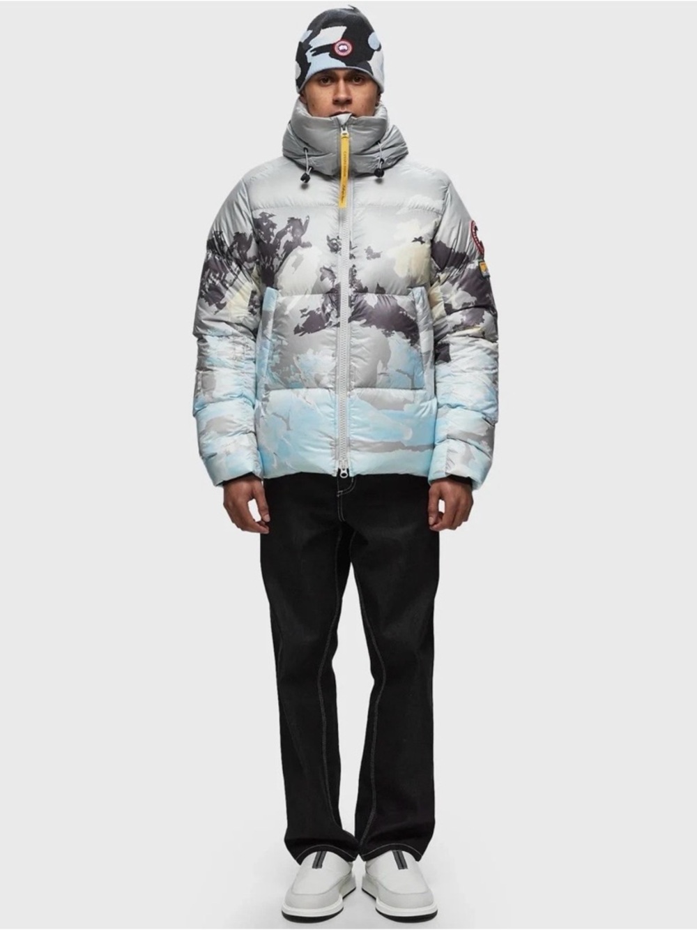Canada Goose Pale Blue, Gray and White Printed Down Puffer Jacket